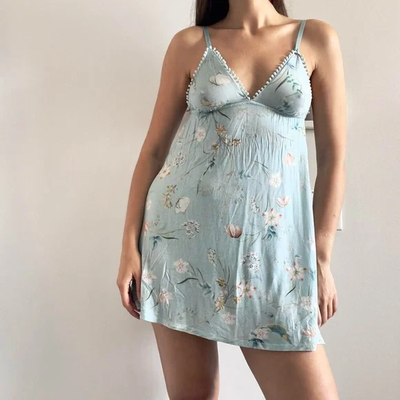 Flora NikroozTurquoise floral babydoll sleep night gown robe setSizes XS/S